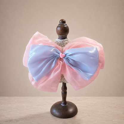 Pink Blue Floral Satin Lace Pet Bib Collar - large pink blue back bow