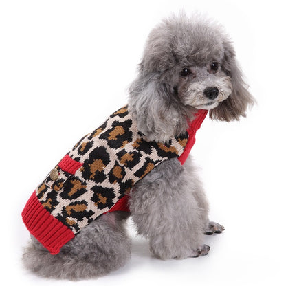 Leopard Knit Pet Sweater • Red Rib Turtleneck