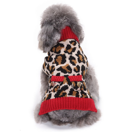 Leopard Knit Pet Sweater • Red Rib Turtleneck