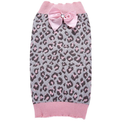 Pink Leopard Knit Dog Sweater - main product view