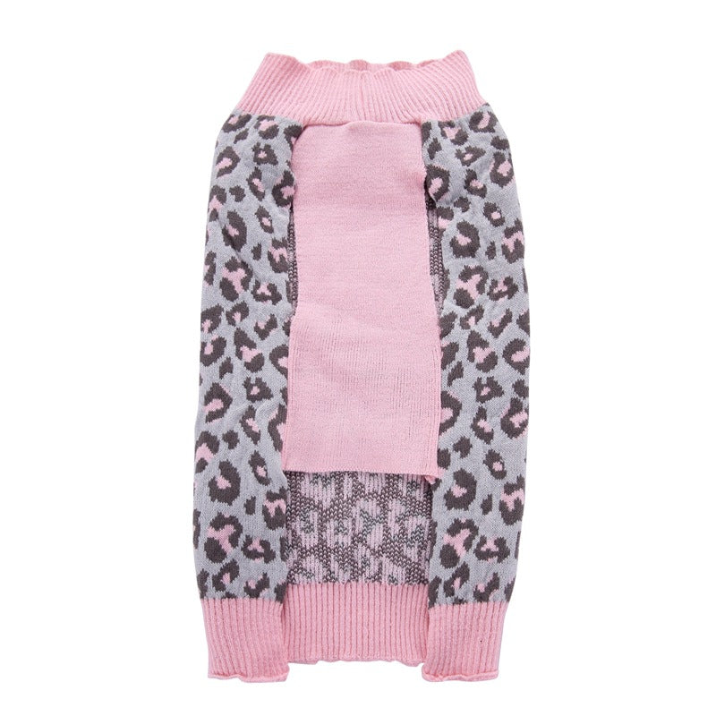 Pink Leopard Knit Dog Sweater