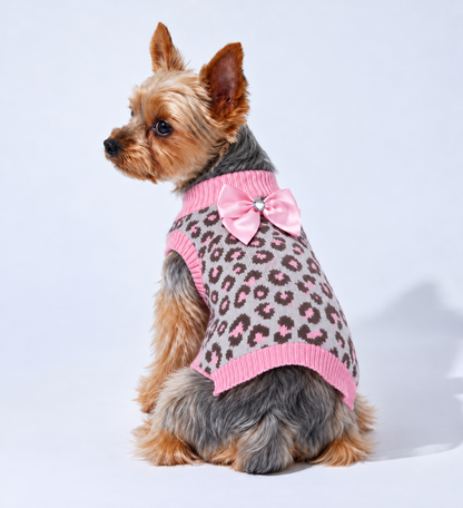 Pink Leopard Knit Dog Sweater