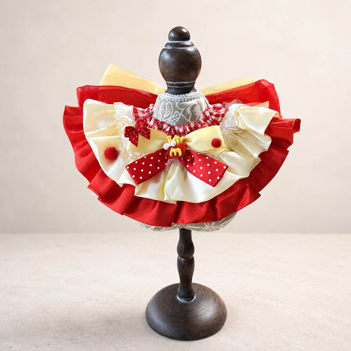 Red Yellow Satin Lace Pet Bib Collar - red yellow bib collar front view