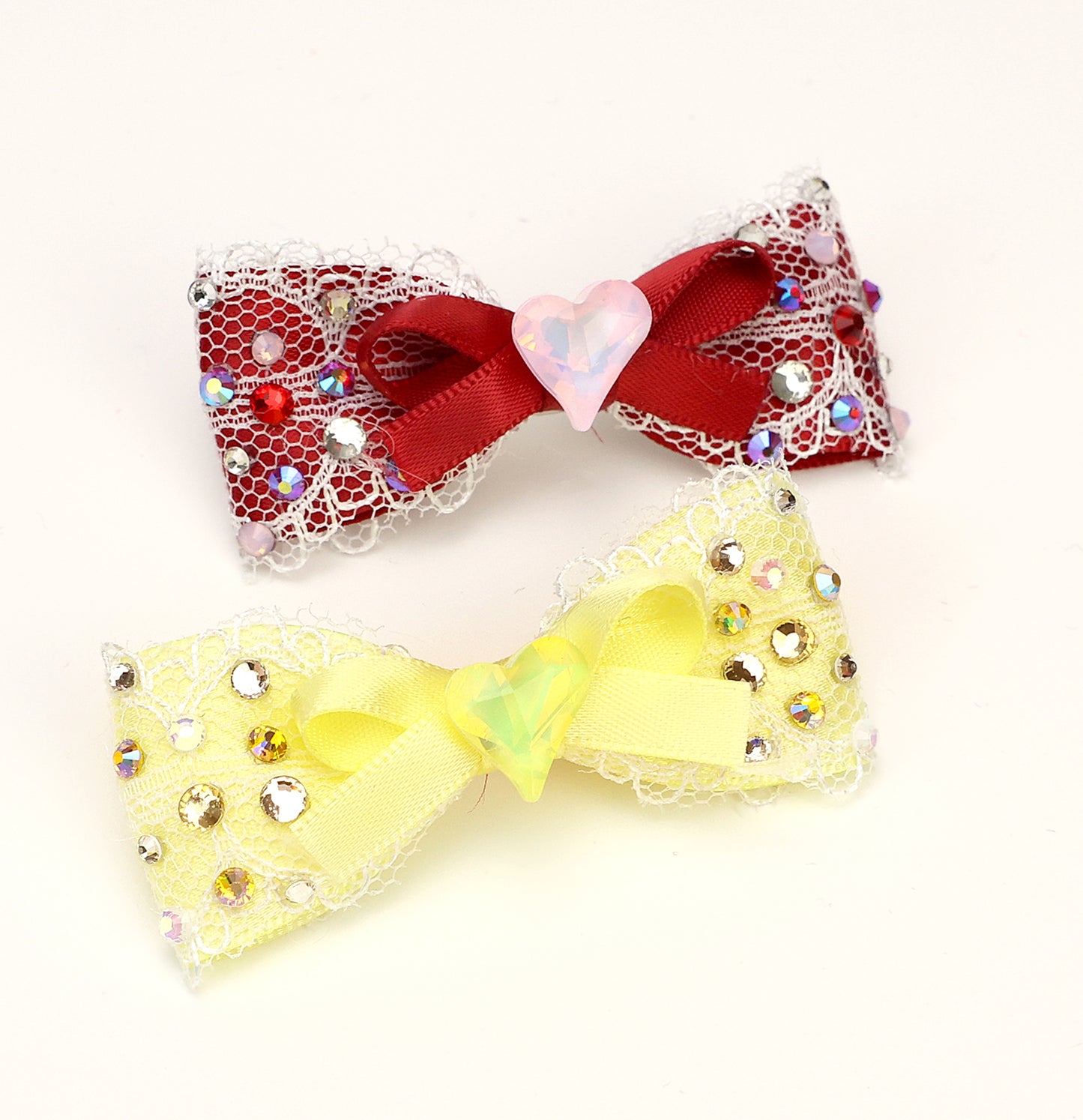 Pet Accessories Lace Bow Hair Clip with Heart Crystal Headwear