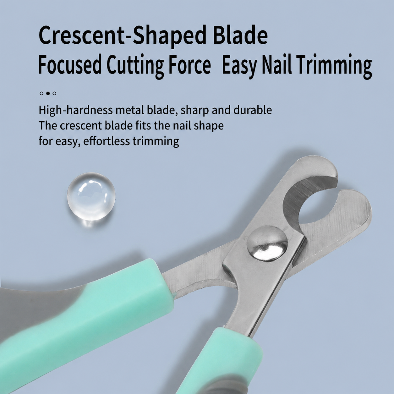 Close up of pet nail clipper crescent shaped metal blade