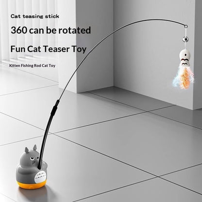 360° Rotating Cat Teaser Toy with Feather & Bell - Stick-On Base