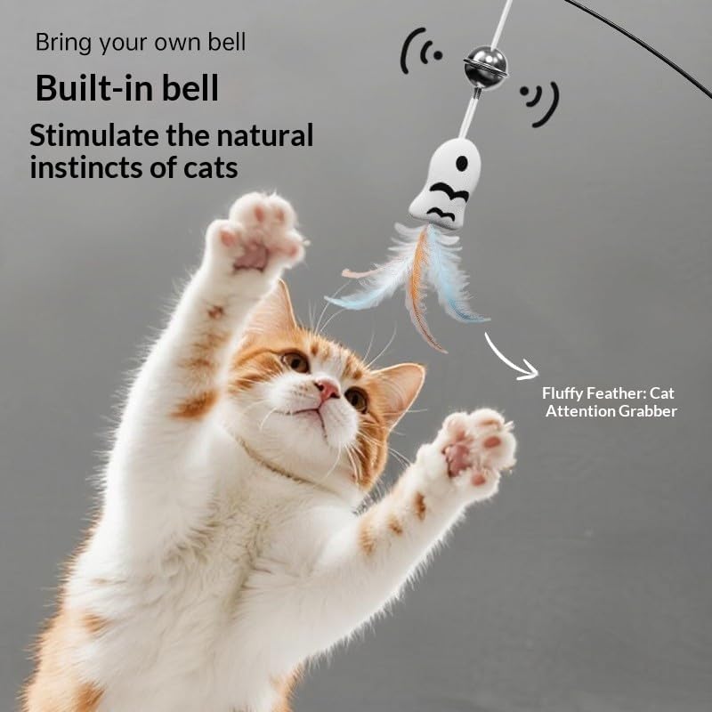 360° Rotating Cat Teaser Toy with Feather & Bell - Stick-On Base