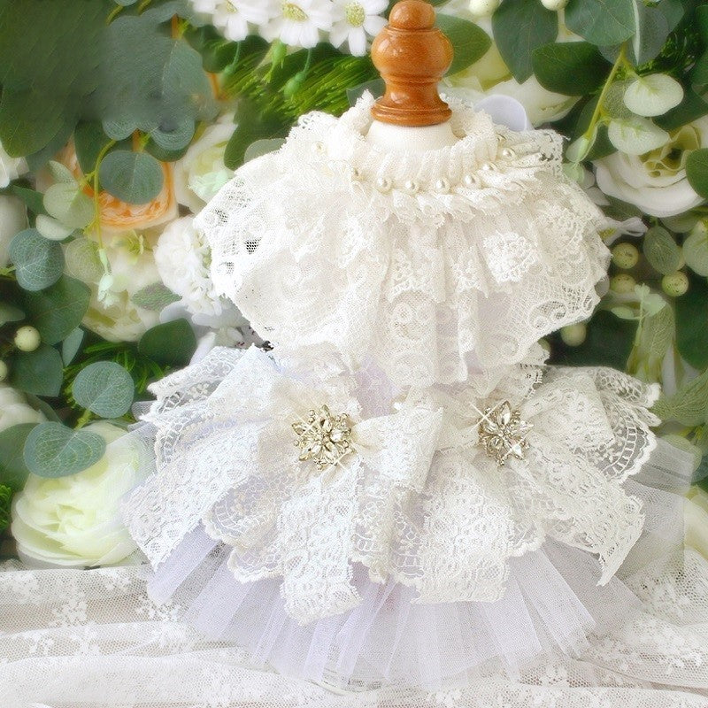 Handcraft White Lace Vintage Dog Wedding Dress Pet Bridal Outfit