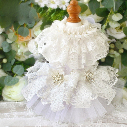 Handcraft White Lace Vintage Dog Wedding Dress Pet Bridal Outfit