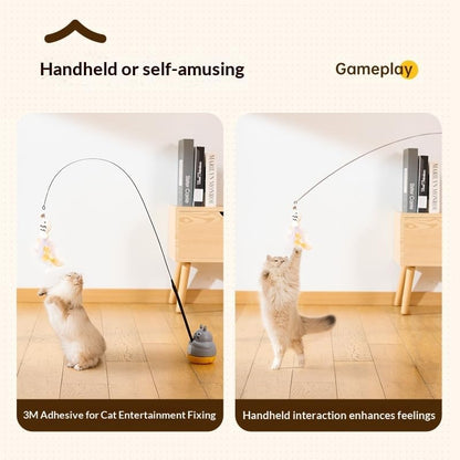 360° Rotating Cat Teaser Toy with Feather & Bell - Stick-On Base