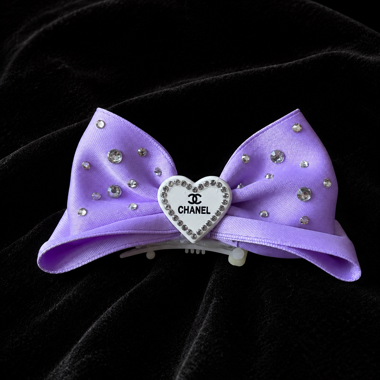 Satin Rhinestone Pet Bow Hair Clip - visible pet bow hair clip detail view 5