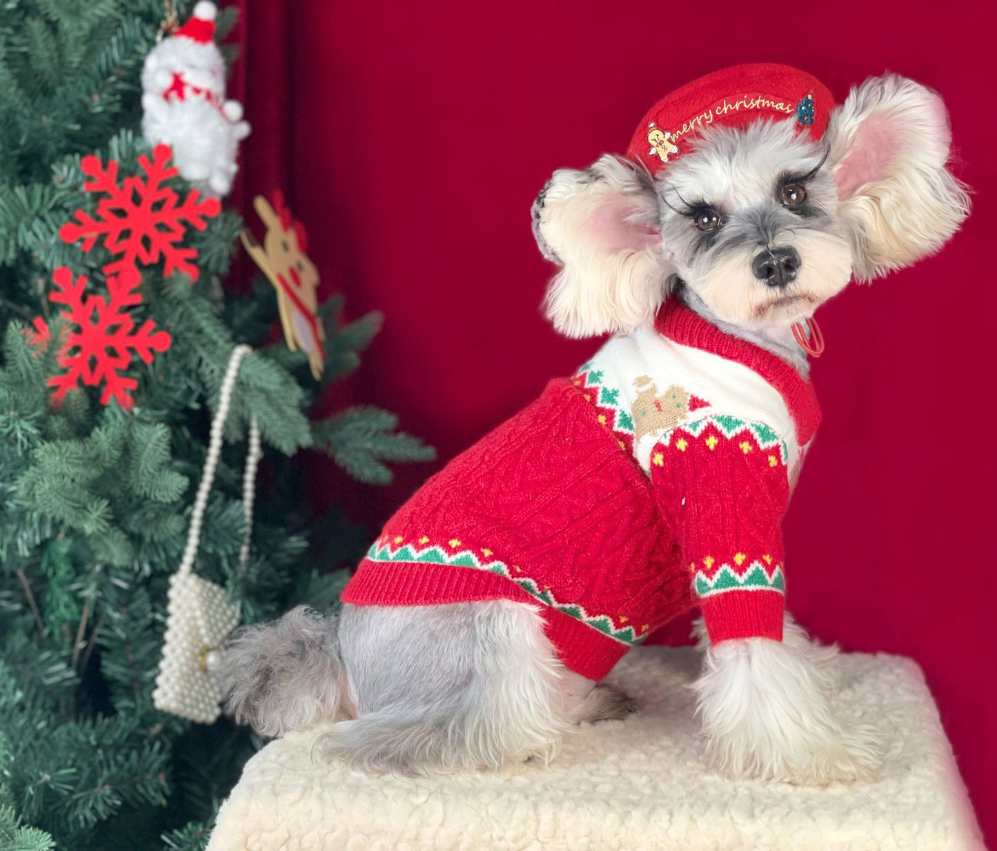 Christmas Dog Sweater  Cozy Knitted Holiday Pet Jumper Pullover with Gingerbread Design Warm Winter Apparel