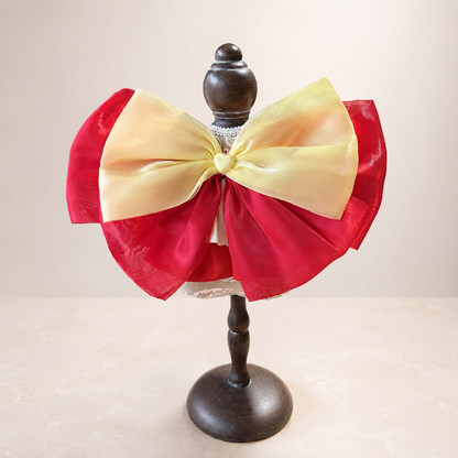 Red Yellow Satin Lace Pet Bib Collar - large yellow back bow