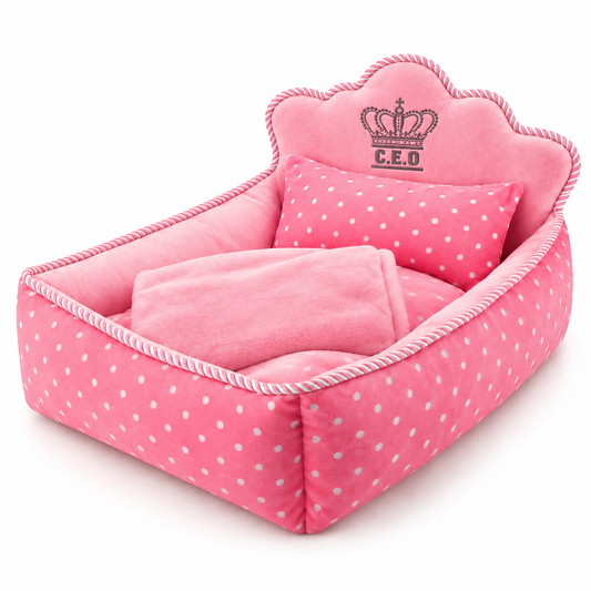 pink Princess Pet Bed with Pillow and Blanket product photo for Jane's Pet Boutique
