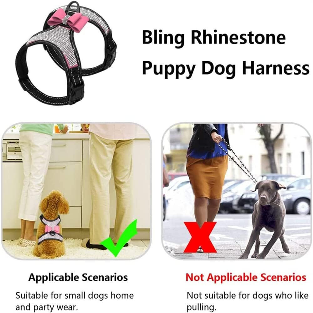 Dog Harness+Leash Sets with Rhinestones – Sparkly Bowknot & Reflective Trim