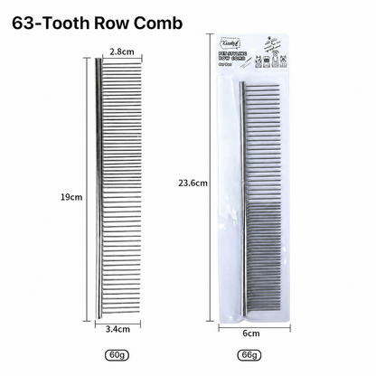 63 tooth stainless steel row comb size chart for pet grooming
