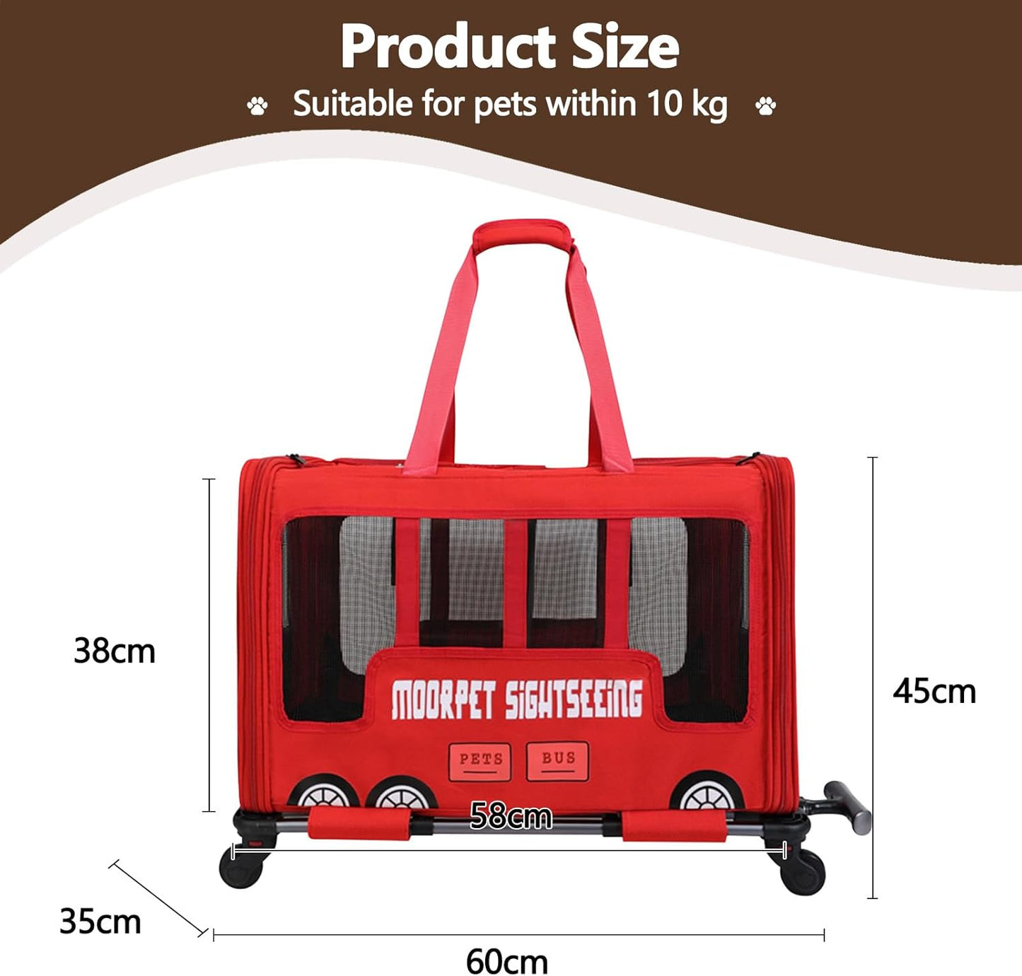 Rolling Pet Carrier – Bus Style Travel Bag with Wheels &amp; Mesh Panels
