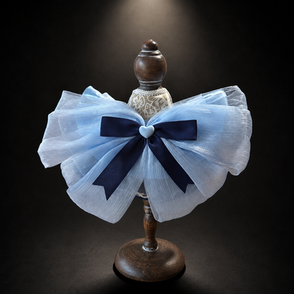 Blue Rosette Satin Lace Pet Bib Collar - large navy and blue back bow