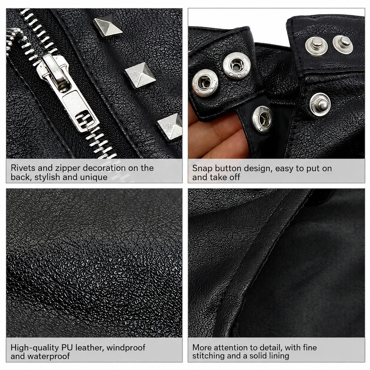 Dog Leather Jacket with Studs – Punk Rock Style - product detail view 4 of 6