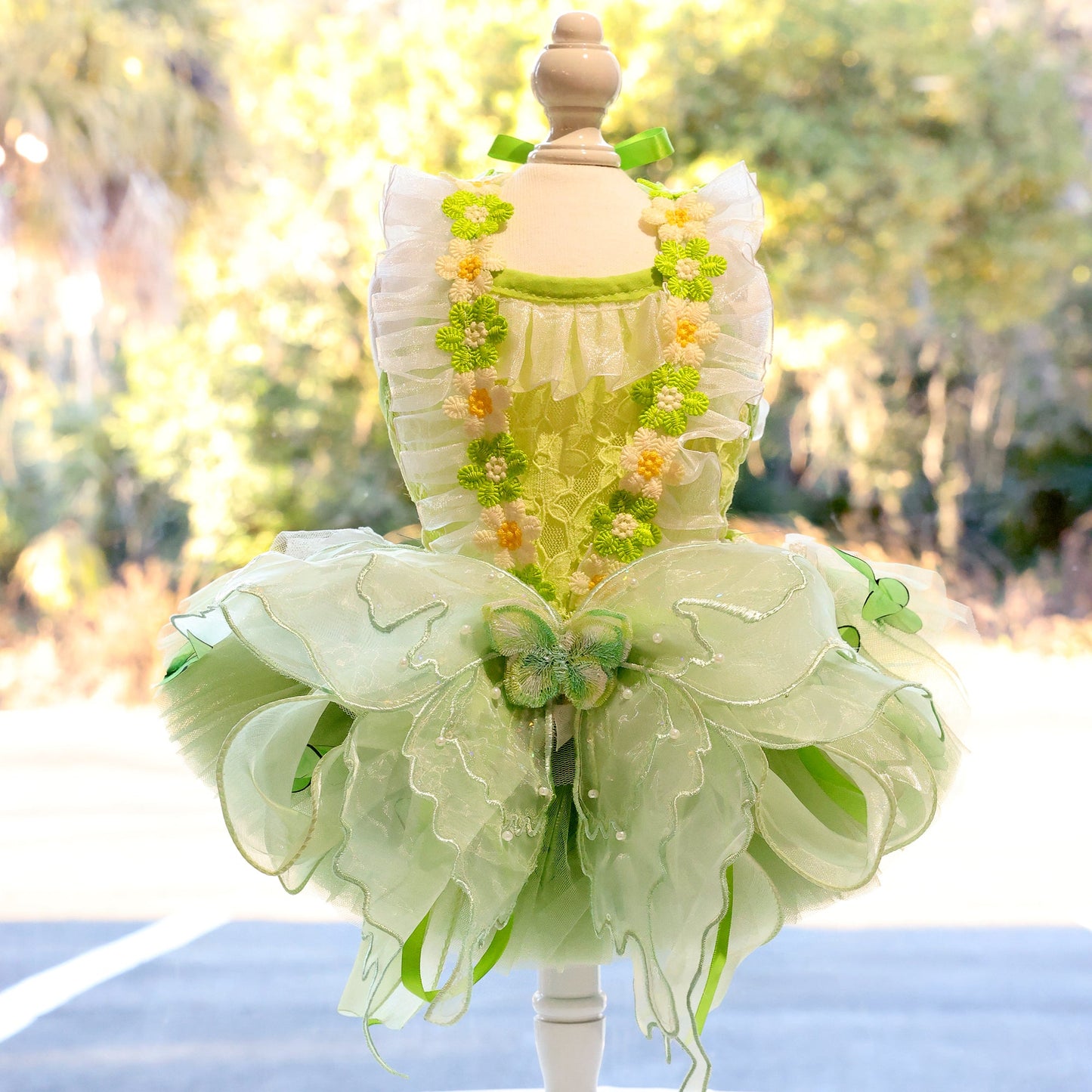 Dog Fairy Tutu Dress with Butterfly & 3D Floral Lace