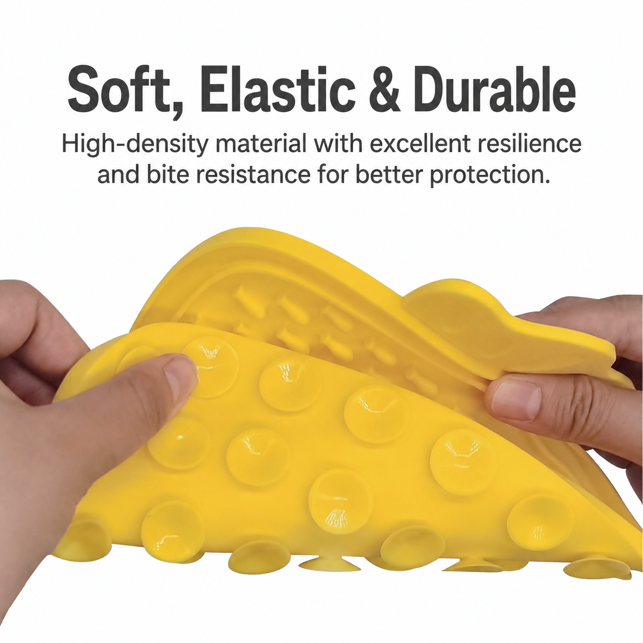 Flexible yellow silicone pet slow feeder mat with suction cups