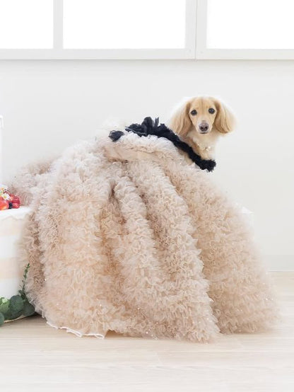 Luxury Black & Champagne Dog Gown with Detachable Train boutique pet outfit detail photo 4
