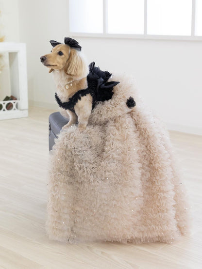Luxury Black & Champagne Dog Gown with Detachable Train boutique pet outfit detail photo 1