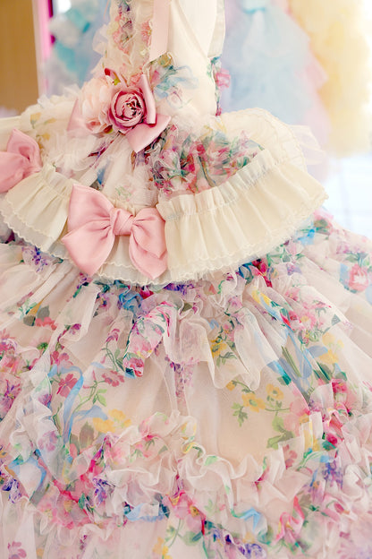 Floral Princess Dog Dress Ball Gown Trailing