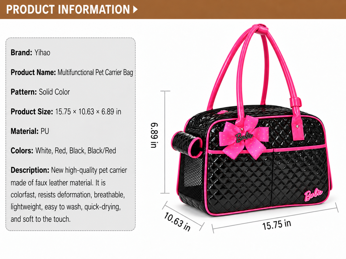 Black and Pink Quilted Pet Carrier Bag