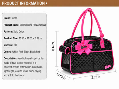 Black and Pink Quilted Pet Carrier Bag