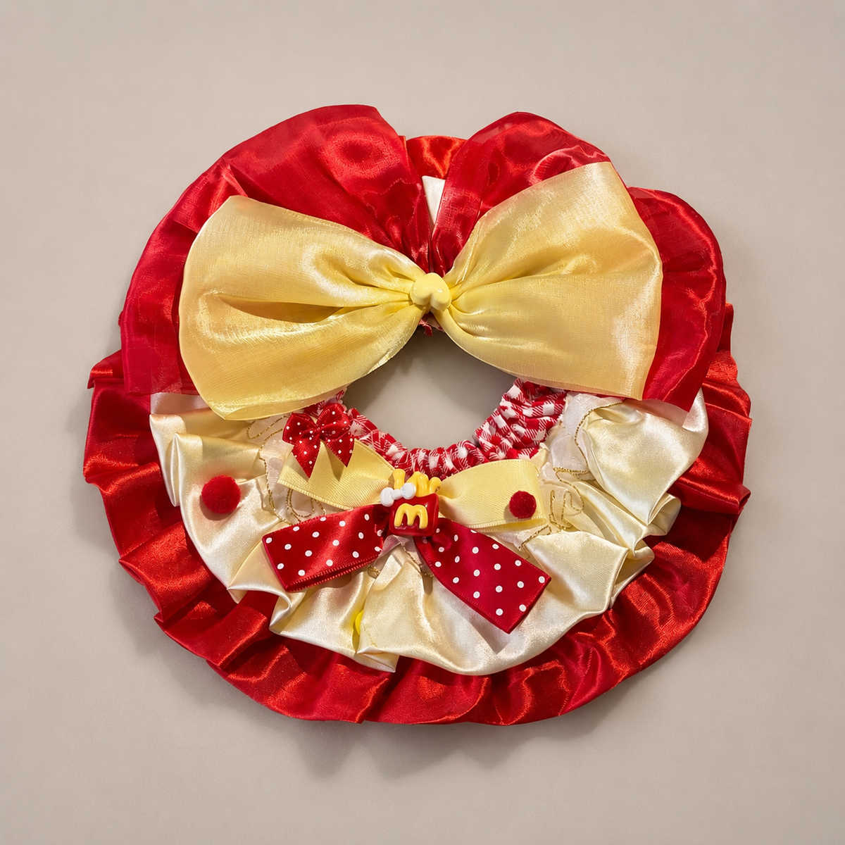 Red Yellow Satin Lace Pet Bib Collar - red yellow collar flat lay