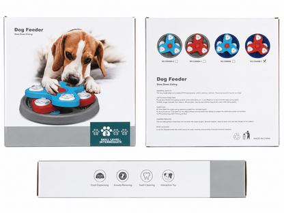 Dog feeder packaging showing level 3 double layer slow feeder puzzle toy