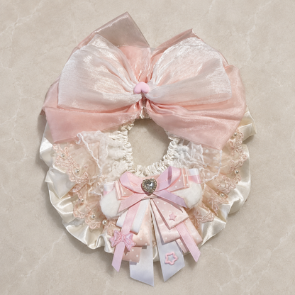 Pink Bow Satin Lace Pet Bib Collar - pink bow bib collar flat lay