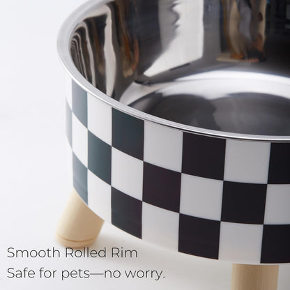 Elevated Pet Bowl with Legs - Checkered Stainless Steel