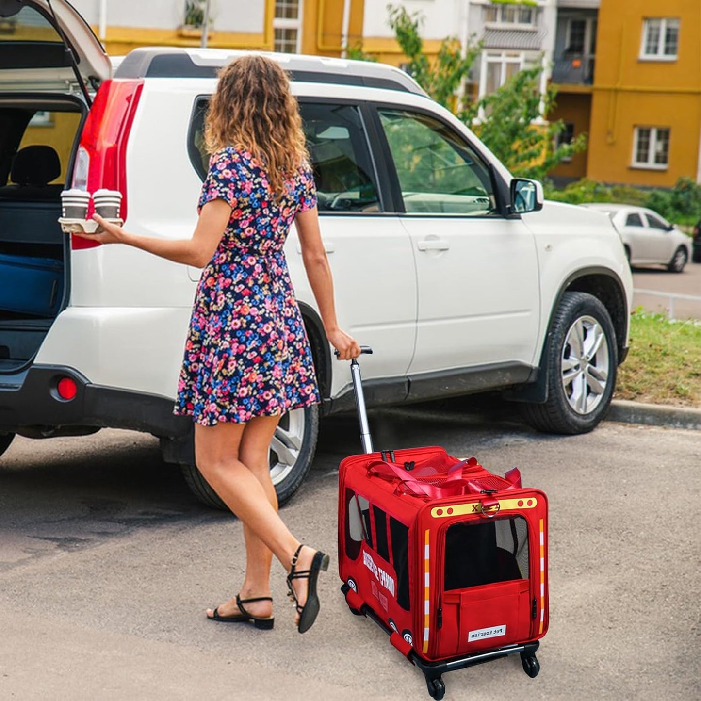 Rolling Pet Carrier – Bus Style Travel Bag with Wheels &amp; Mesh Panels