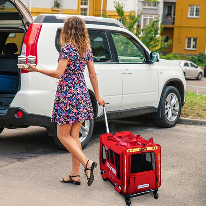 Rolling Pet Carrier – Bus Style Travel Bag with Wheels &amp; Mesh Panels