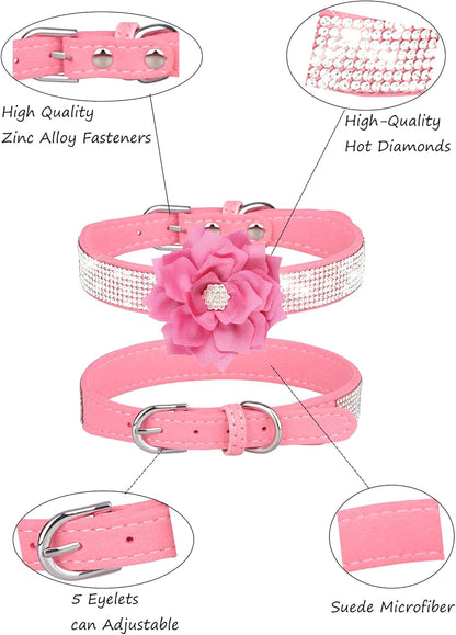 Rhinestone Sparkly Flower Dog Collar with Detachable Bloom
