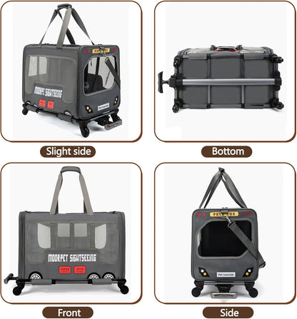 Rolling Pet Carrier – Bus Style Travel Bag with Wheels &amp; Mesh Panels