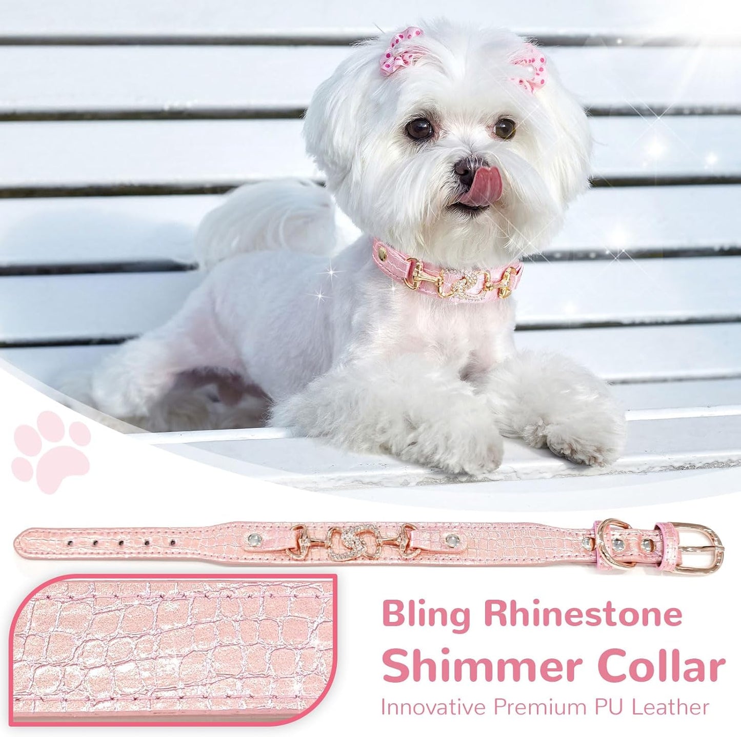 Luxury Crystal Heart Dog Collar – Pink & Purple Croc Texture