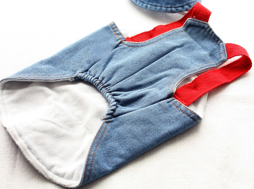 Denim Dog Overalls with Matching Hat - Adorable and Comfortable Pet Outfit