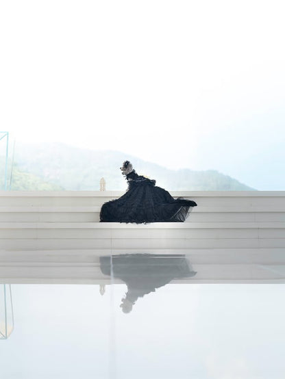 Black Dog Wedding Dress with Detachable Train