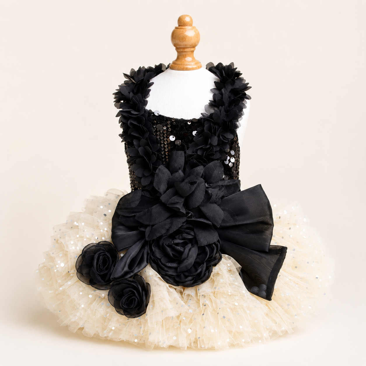 Sequined Black Pet Formal Dress with Oversized Bow
