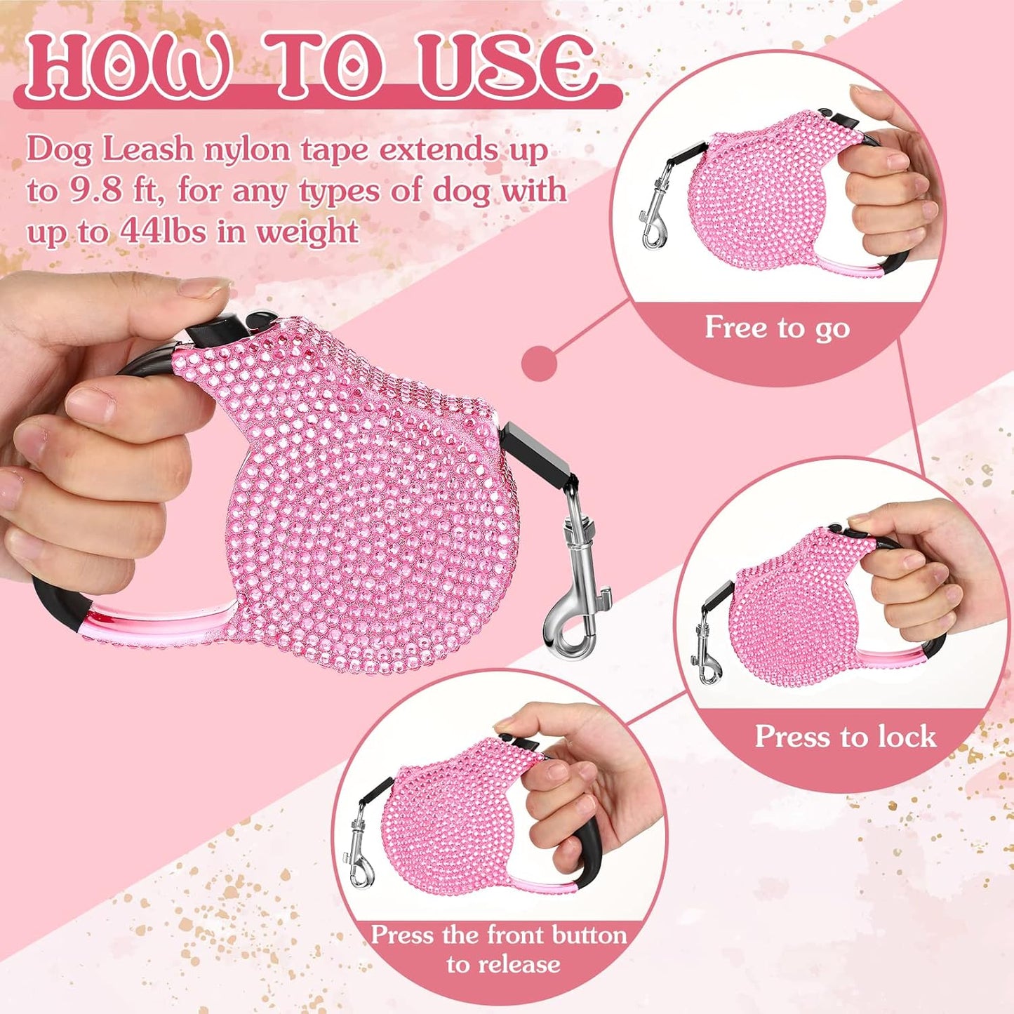 Bling Retractable Dog Leash – 9.8feet Crystal Design