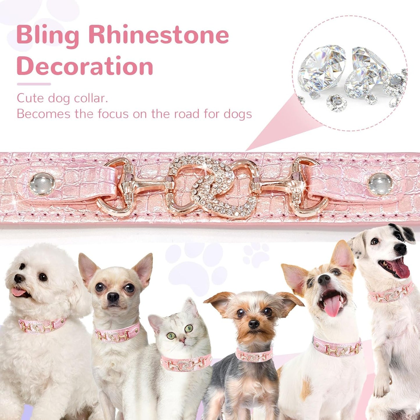 Luxury Crystal Heart Dog Collar – Pink & Purple Croc Texture