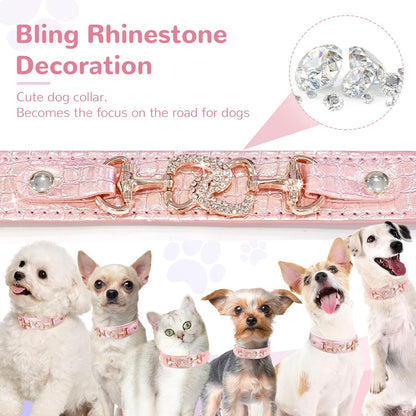 Luxury Crystal Heart Dog Collar – Pink & Purple Croc Texture