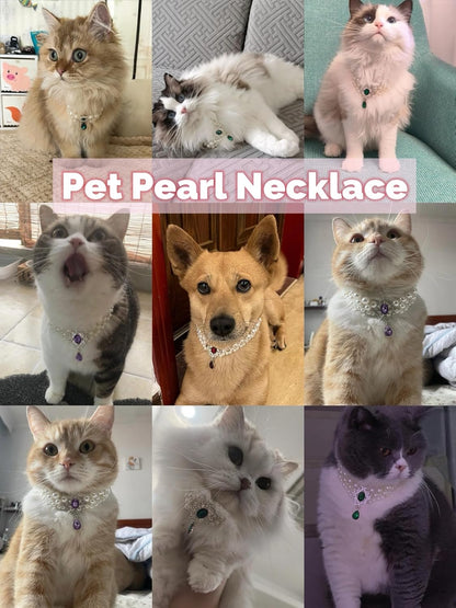 Pearl Pet Necklace with Gem Pendant