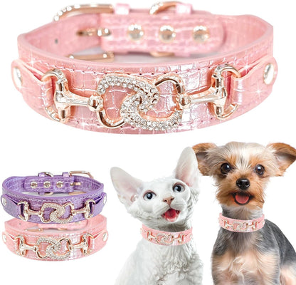 Luxury Crystal Heart Dog Collar – Pink & Purple Croc Texture