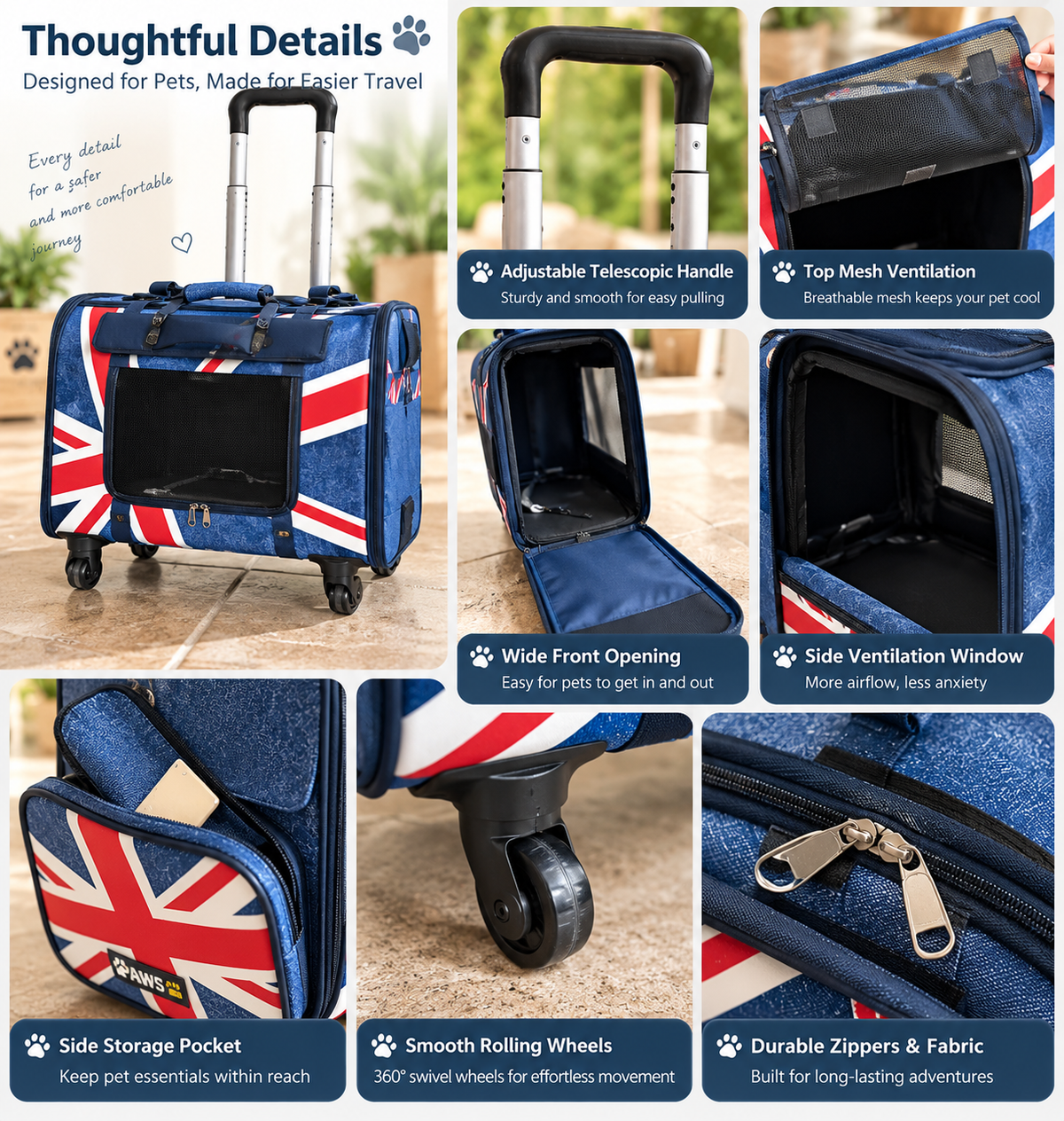 Union Jack Four-Wheel Pet Carrier