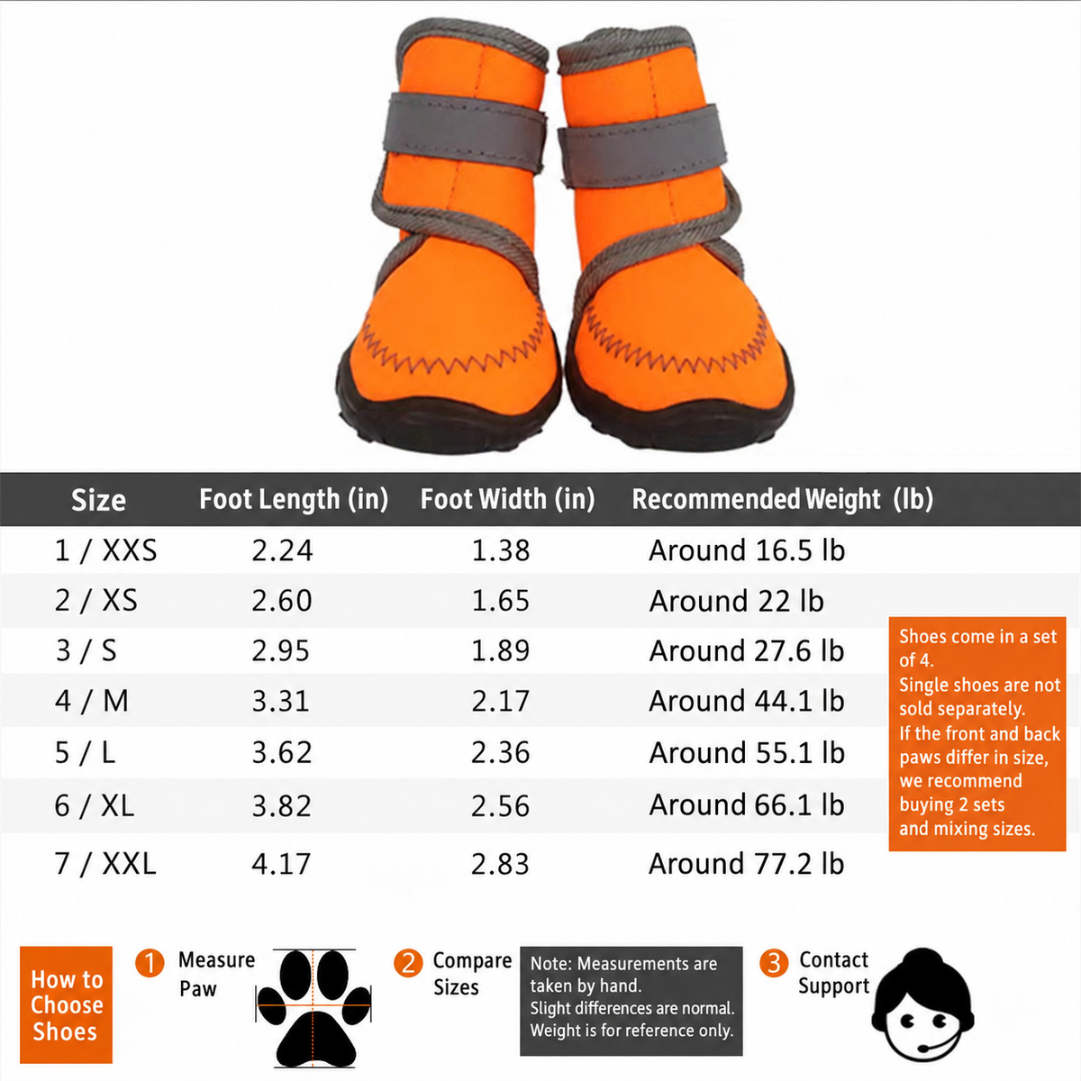 Orange Dog Boots with Hook-and-Loop Straps