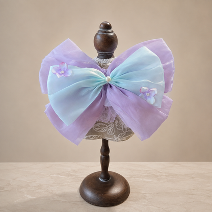 Lavender Blue Floral Satin Lace Pet Bib Collar - lavender and blue back bow